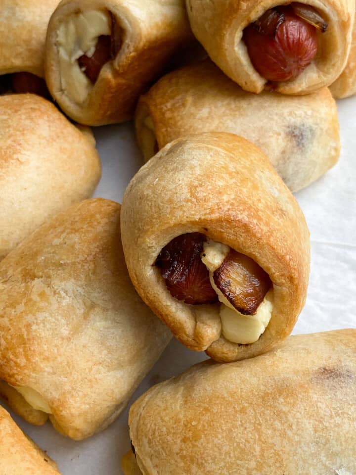 Pigs in a Blanket Seattle Style (Cream Cheese & Onions) bites with bri