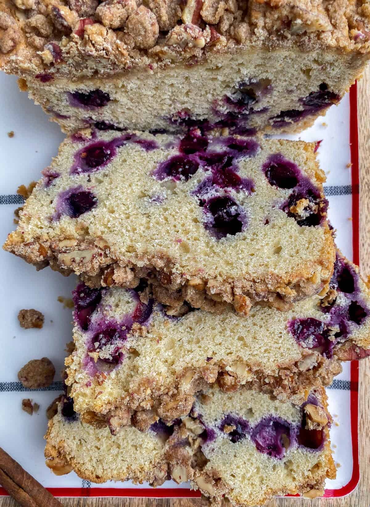 Blueberry Bread (Brown Butter & Streusel Topping) bites with bri