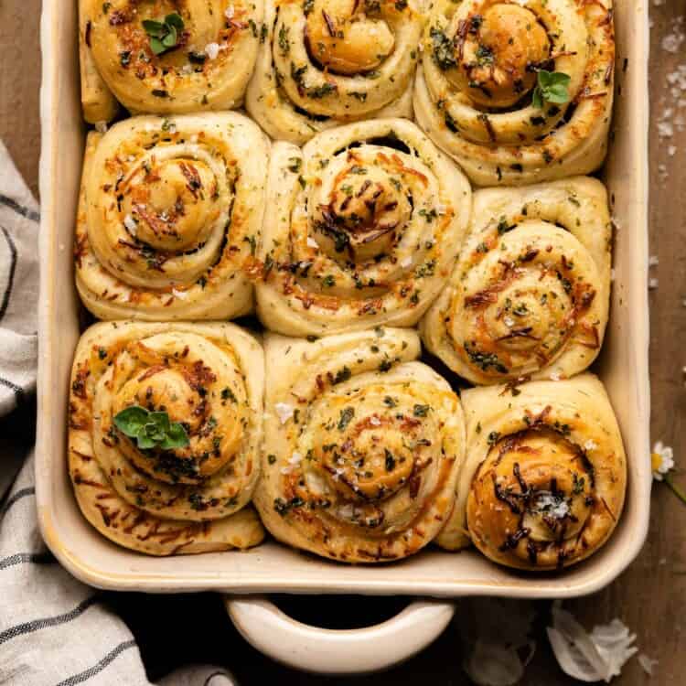 Cheesy Garlic Herb Butter Rolls (Cinnamon Roll Style) Bites with Bri