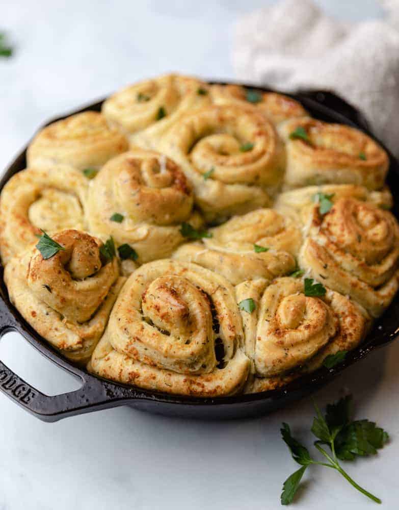 Garlic Herb Butter Rolls (Cinnamon Roll Style) bites with bri