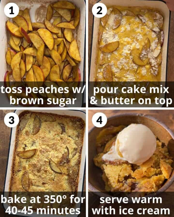 Easy Fresh Peach Dump Cake Recipe with Cake Mix Bites with Bri