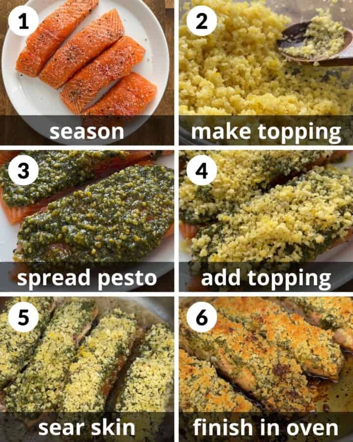 Pesto Crusted Salmon with Garlic Lemon Panko Bites with Bri