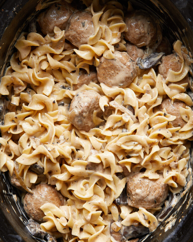 Slow Cooker Meatball Stroganoff Bites with Bri