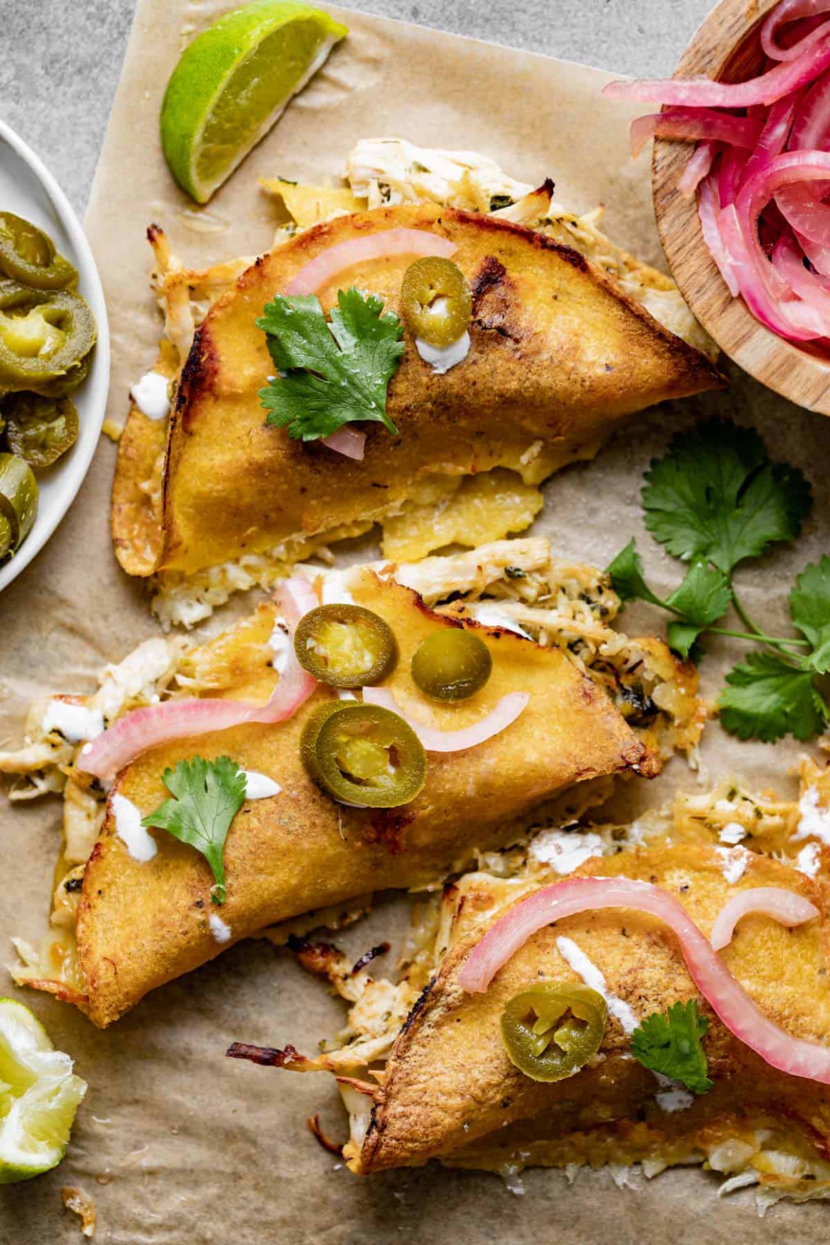 up-close overhead shot of tacos