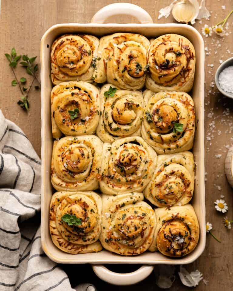 Cheesy Garlic Herb Butter Rolls (Cinnamon Roll Style) Bites with Bri