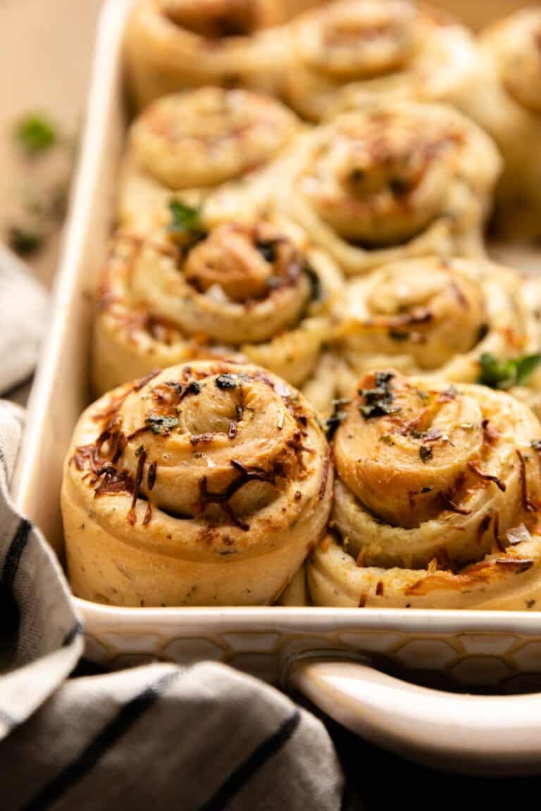 Cheesy Garlic Herb Butter Rolls (Cinnamon Roll Style) Bites with Bri