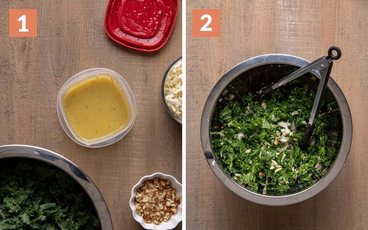 steps 1 & 2
dressing in container shaken
tossed salad in large bowl