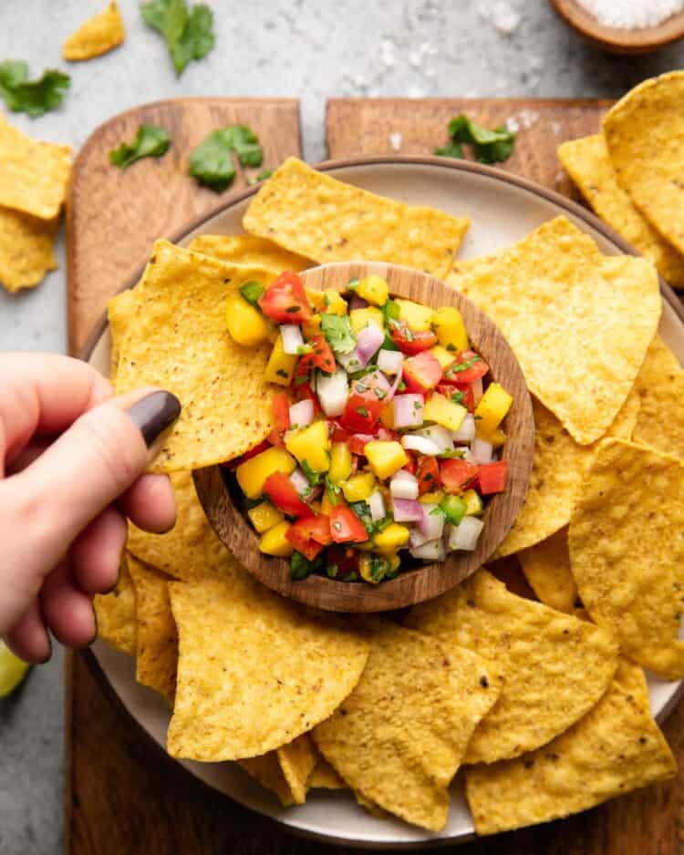 Tropical Mango Pico de Gallo (Grape Tomatoes) Bites with Bri