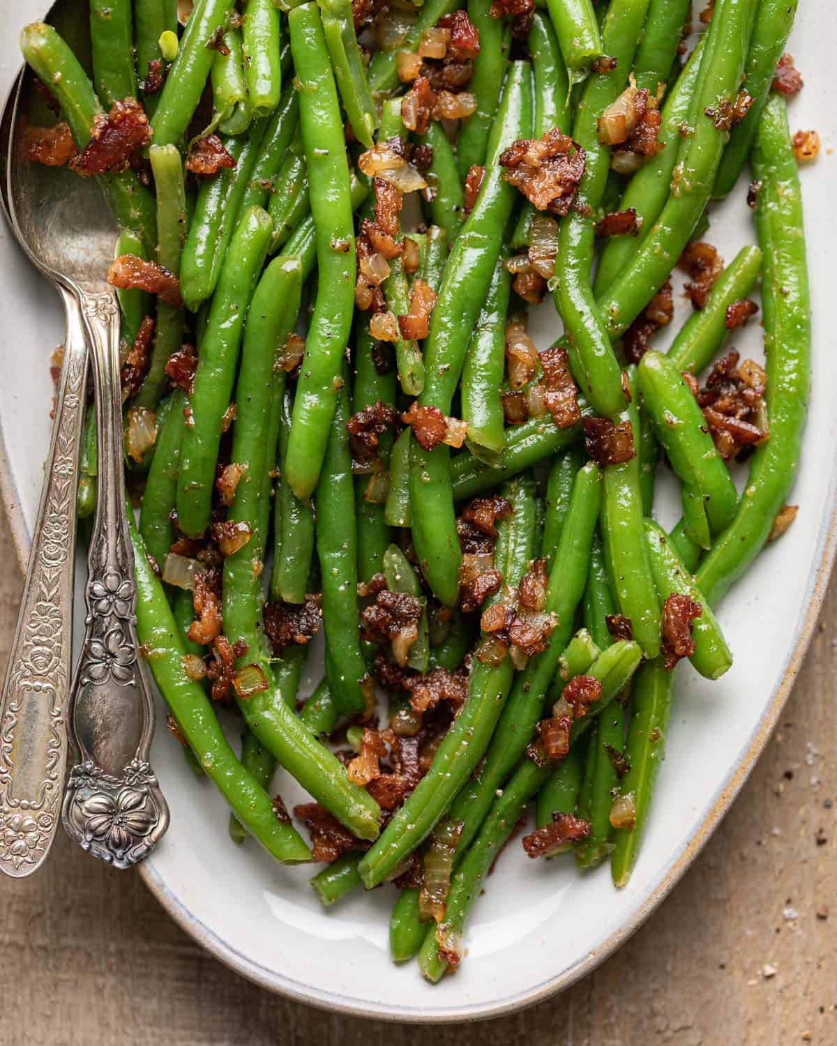 Southern Instant Pot green beans with bacon and onions on top. 