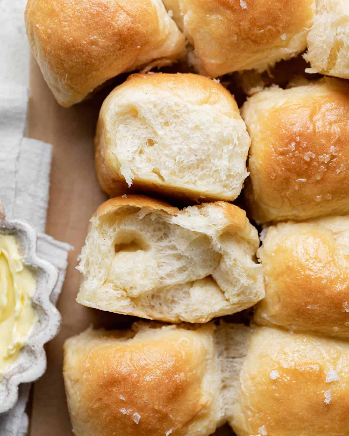 Old Fashioned Yeast Rolls with butter and salt.