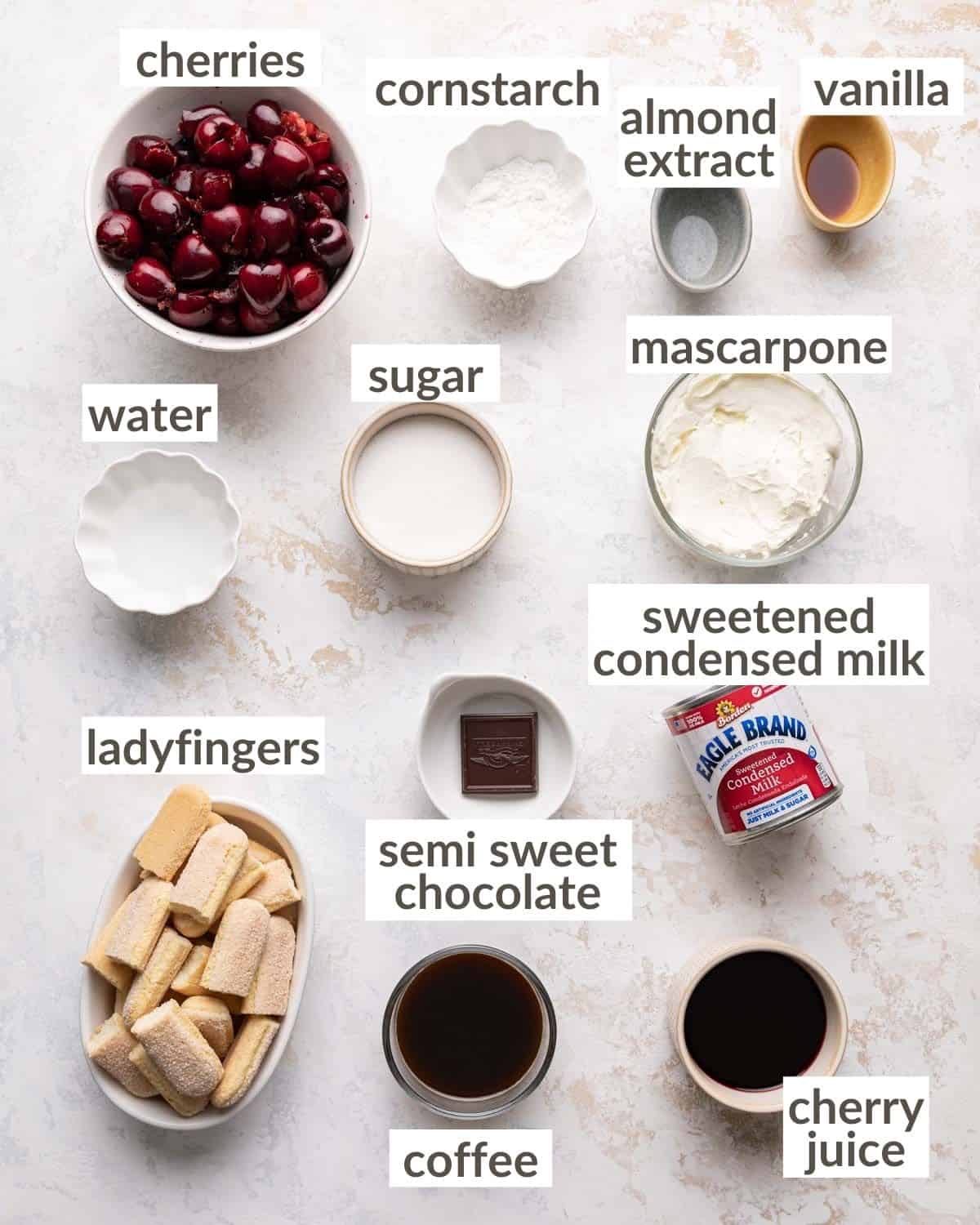 overhead of ingredients labeled