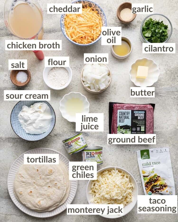 Green Chili Beef Enchiladas with White Sauce Bites with Bri