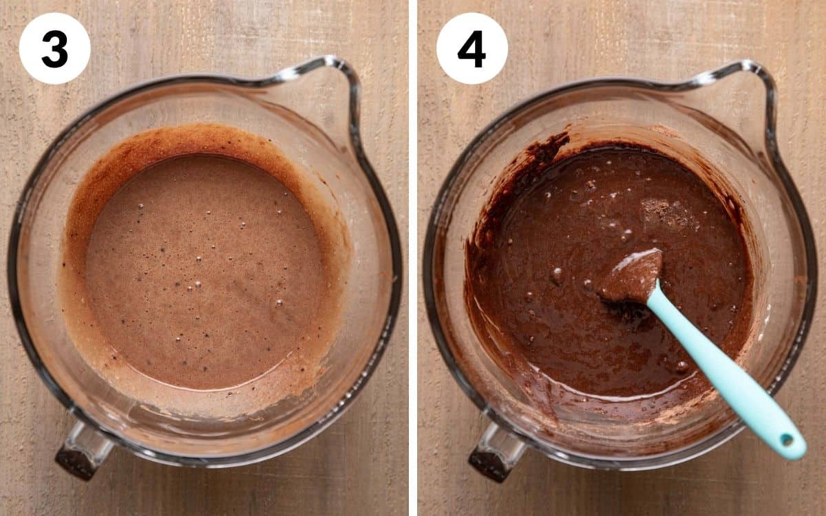 steps 3 & 4
eggs added to mixing bowl 
dry ingredients stirred in