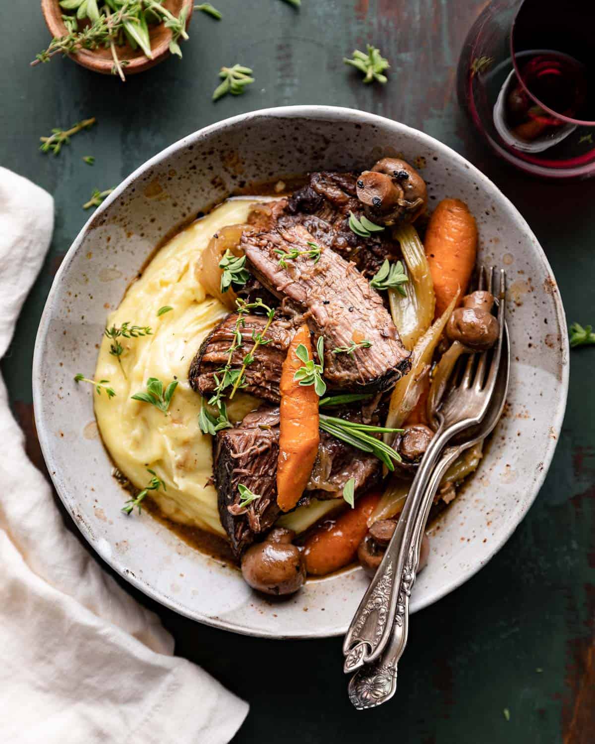 Pot Roast Beef With Vegetables and Potatoes in Oven