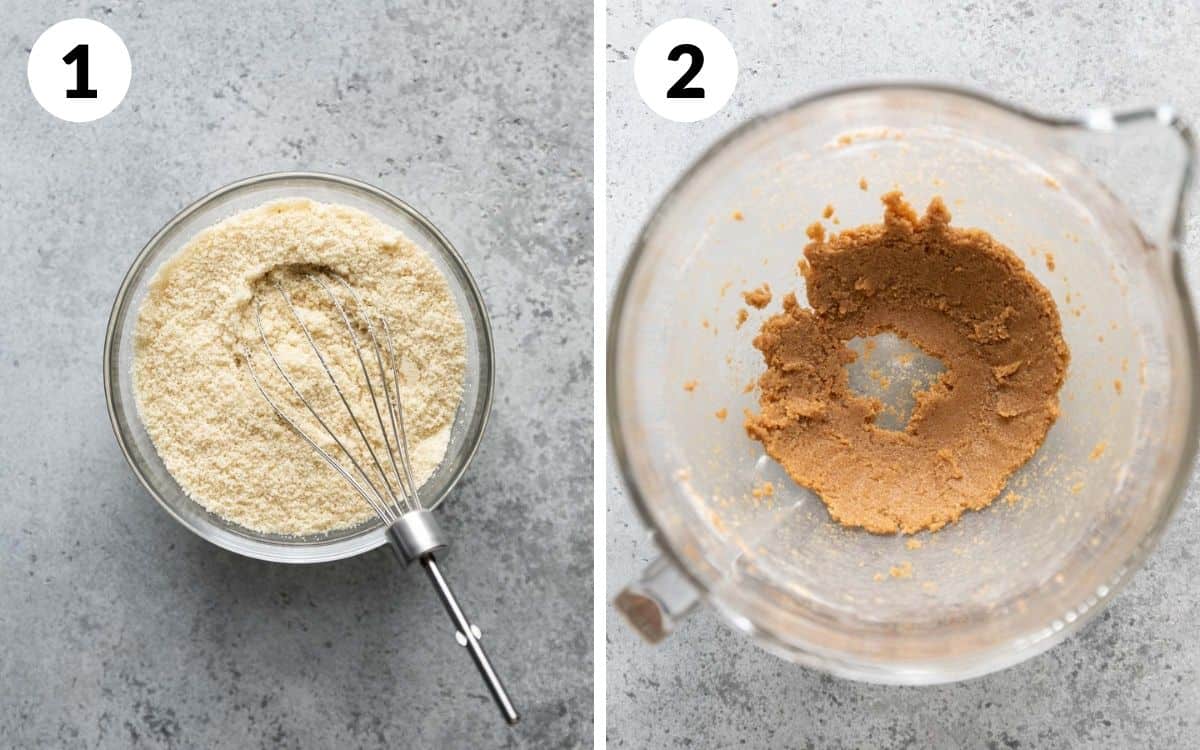 steps 1 & 2
dry ingredients mixed together
creamed butter and brown sugar