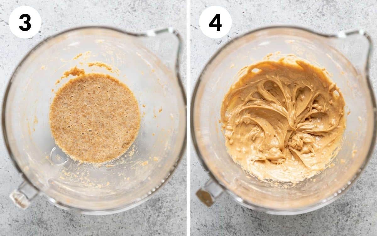 steps 3 & 4
egg mixed in
peanut butter mixed in