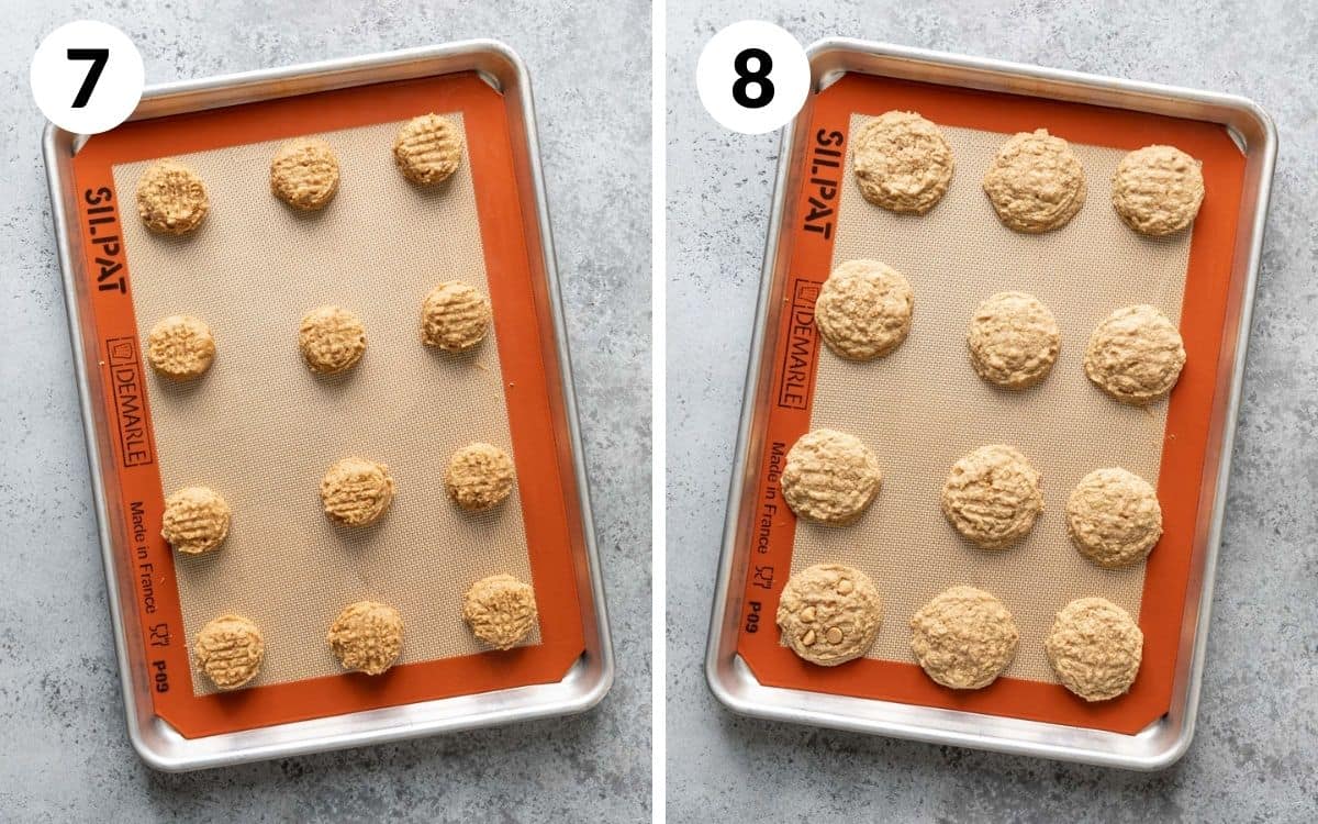 steps 7 & 8
cookie dough pressed down on sheet
baked cookies setting on baking sheet