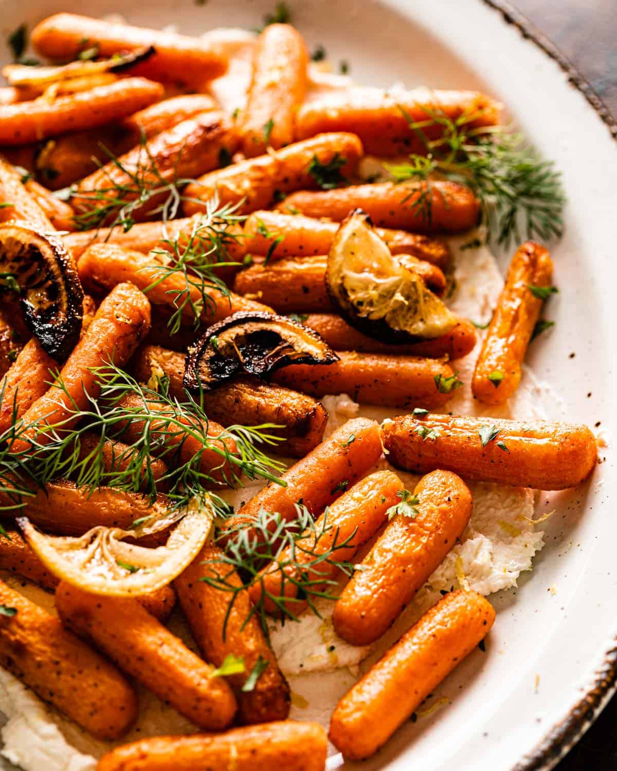 closeup of air fried carrots on plate