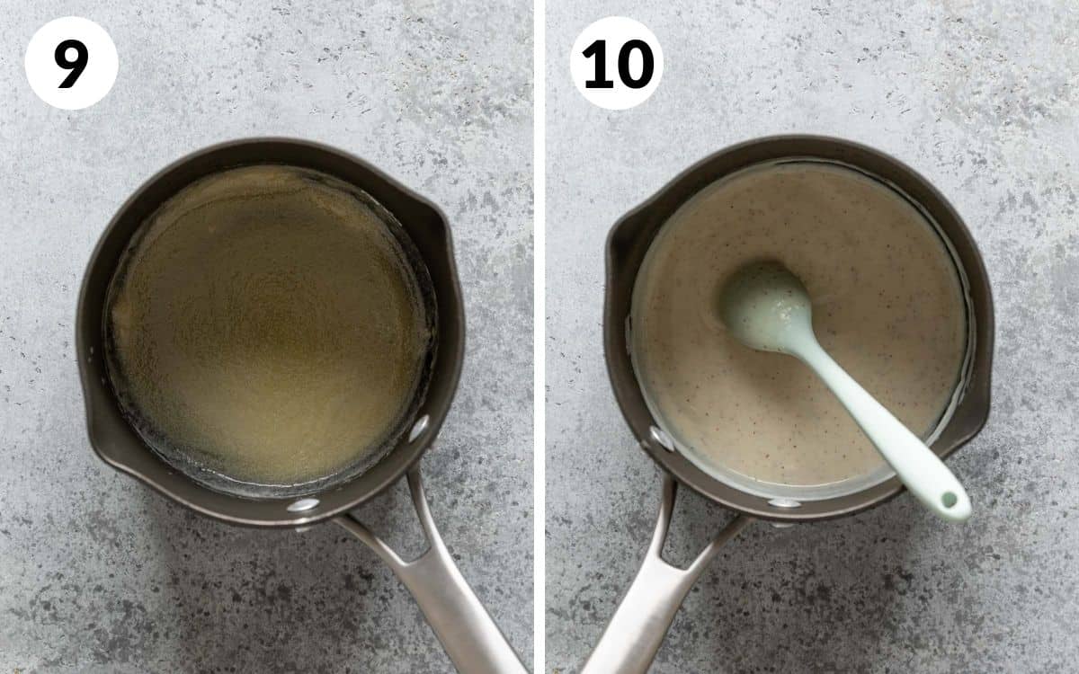 steps 9 & 10
butter and flour paste in pot
thickened gravy in pot