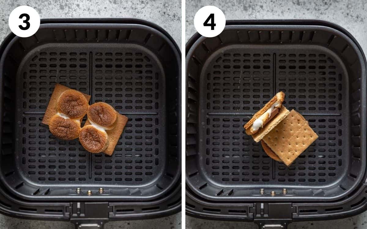 steps 3 & 4
toasted marshmallows
finished smores in air fryer basket