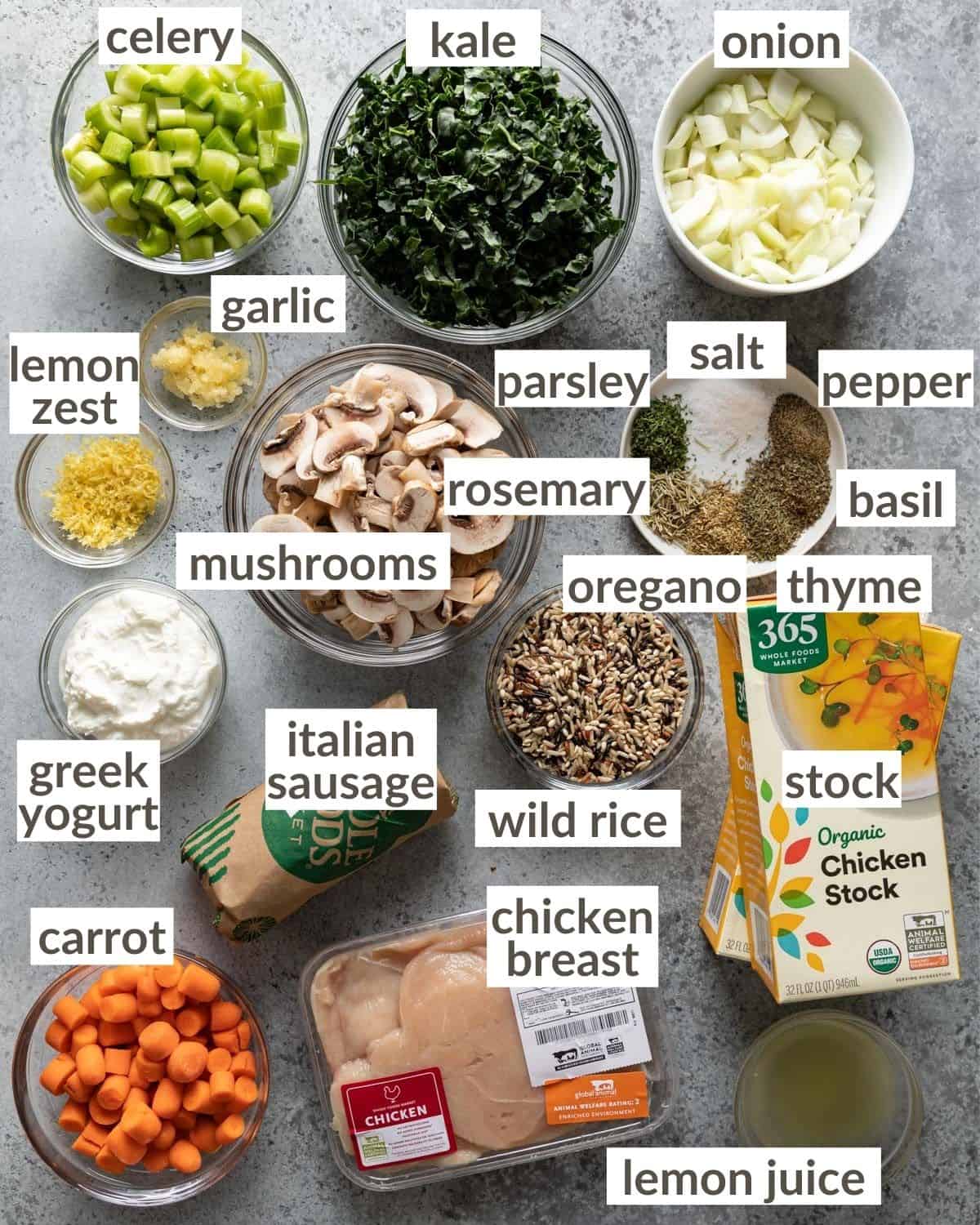 overhead of all ingredients in bowls