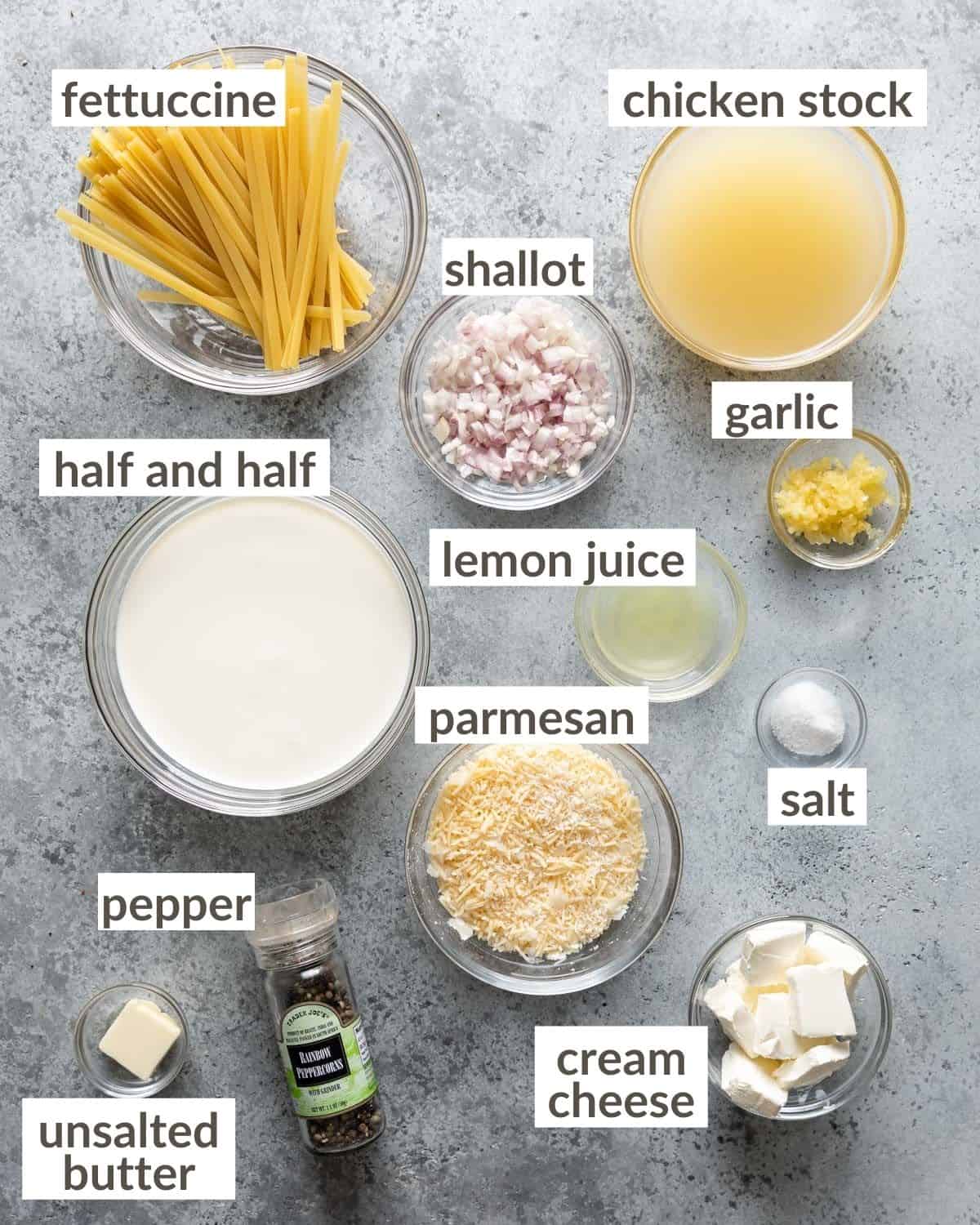 overhead of all ingredients in bowls