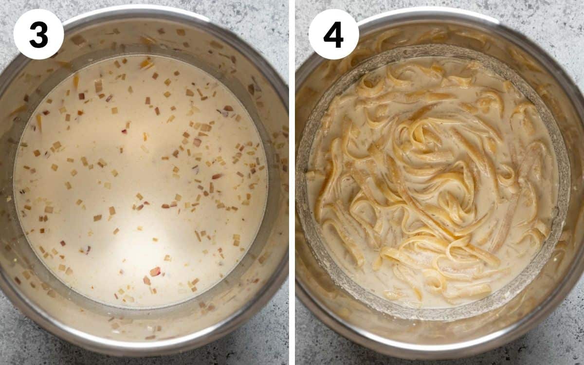 steps 3 & 4
half and half added to pot
fettuccine alfredo after pressure cooking