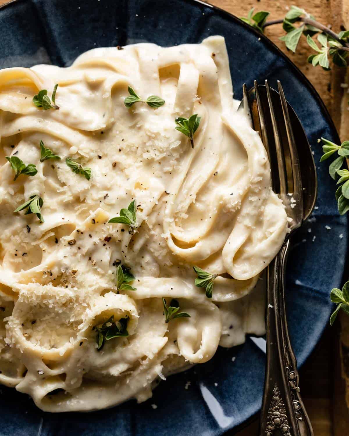 closeup overhead of pasta on plate