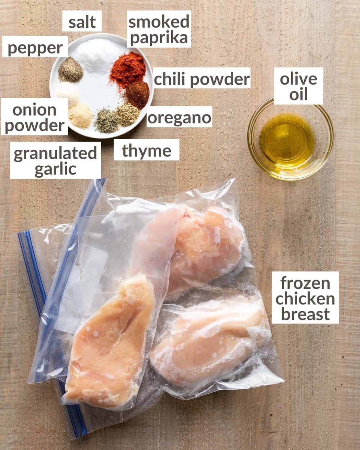 overhead of air fryer chicken breasts