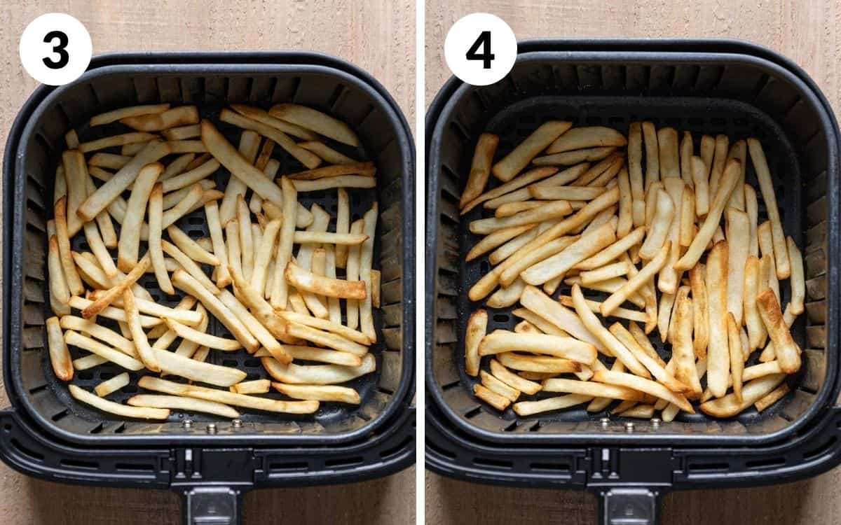 steps 3 & 4
air fryer frozen fries after another 5 minutes of cooking
finished air fryer fries in basket