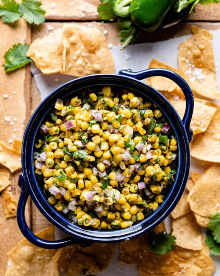 Roasted Chili Corn Salsa (Chipotle Copycat) Bites with Bri