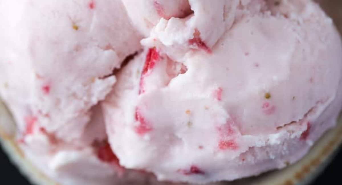 Closeup of strawberry ice cream.