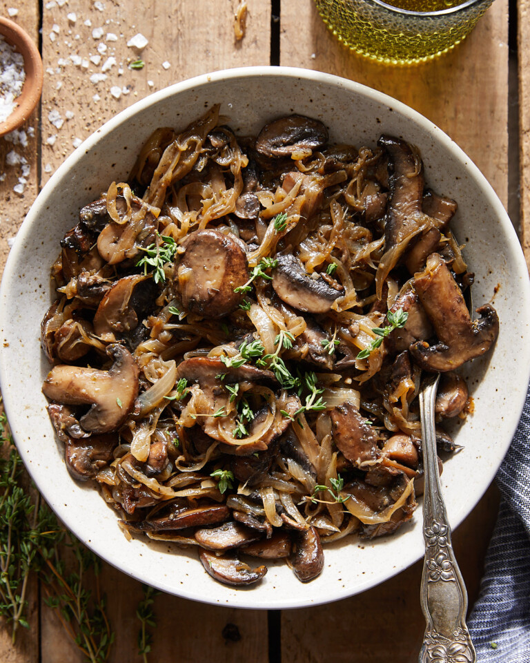 Caramelized Mushrooms and Onions Bites with Bri