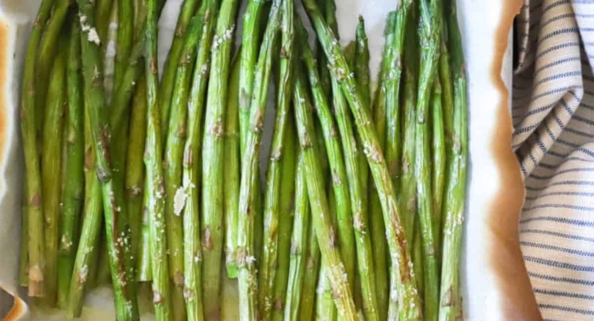 Asparagus on a white table.