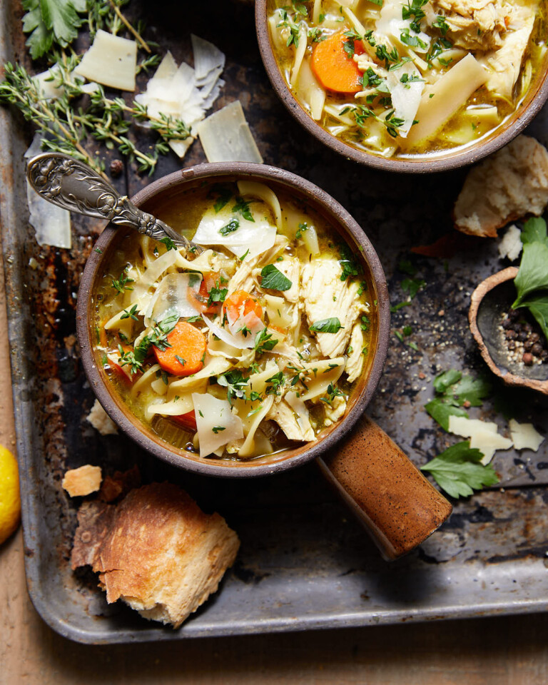 Dutch Oven Chicken Noodle Soup Bites with Bri