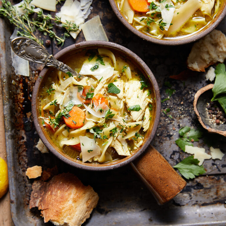 Dutch Oven Chicken Noodle Soup Bites with Bri