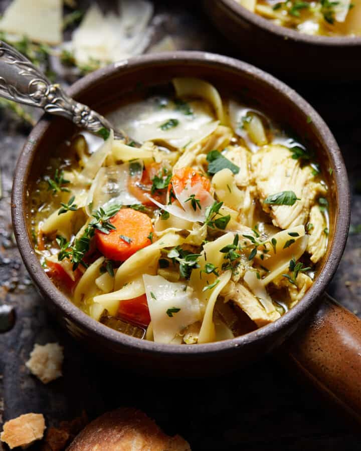 Dutch Oven Chicken Noodle Soup Bites with Bri