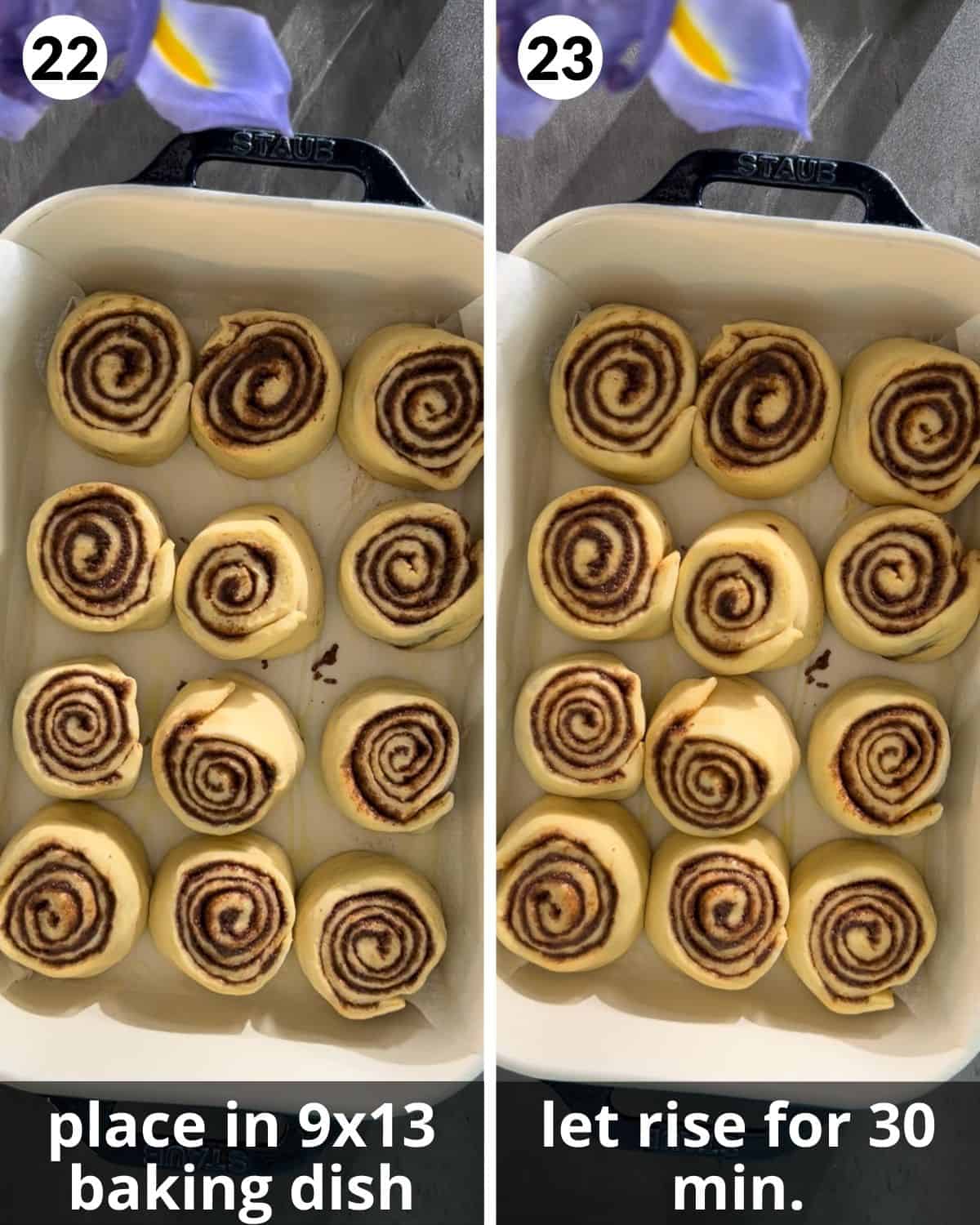 A 2 photo collage showing the rolls on their second rise.