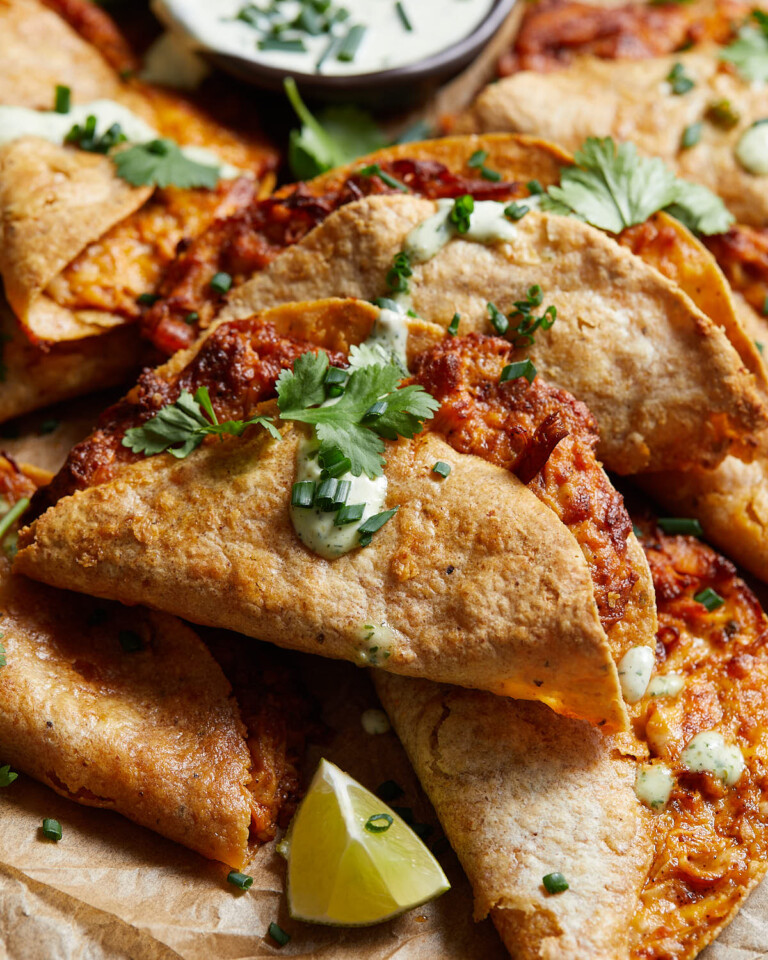 Crispy Air Fryer Buffalo Chicken Tacos Bites with Bri