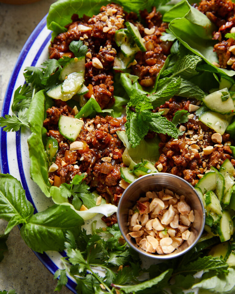 Ground Chicken Lettuce Wraps Bites with Bri
