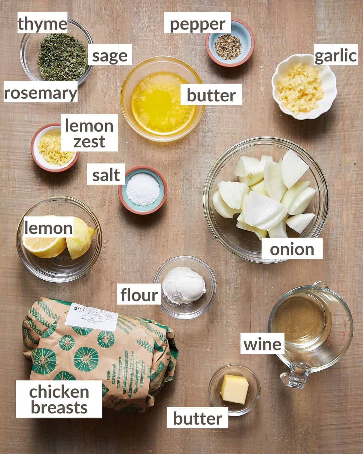 Ingredients needed to make dutch oven chicken breast.