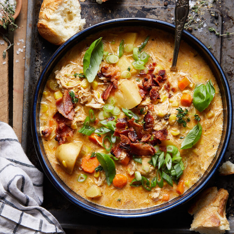 Slow Cooker Creamy Chicken and Corn Soup Bites with Bri