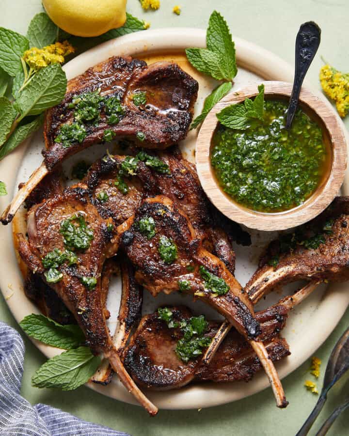 Cast Iron Skillet Lamb Chops Bites with Bri