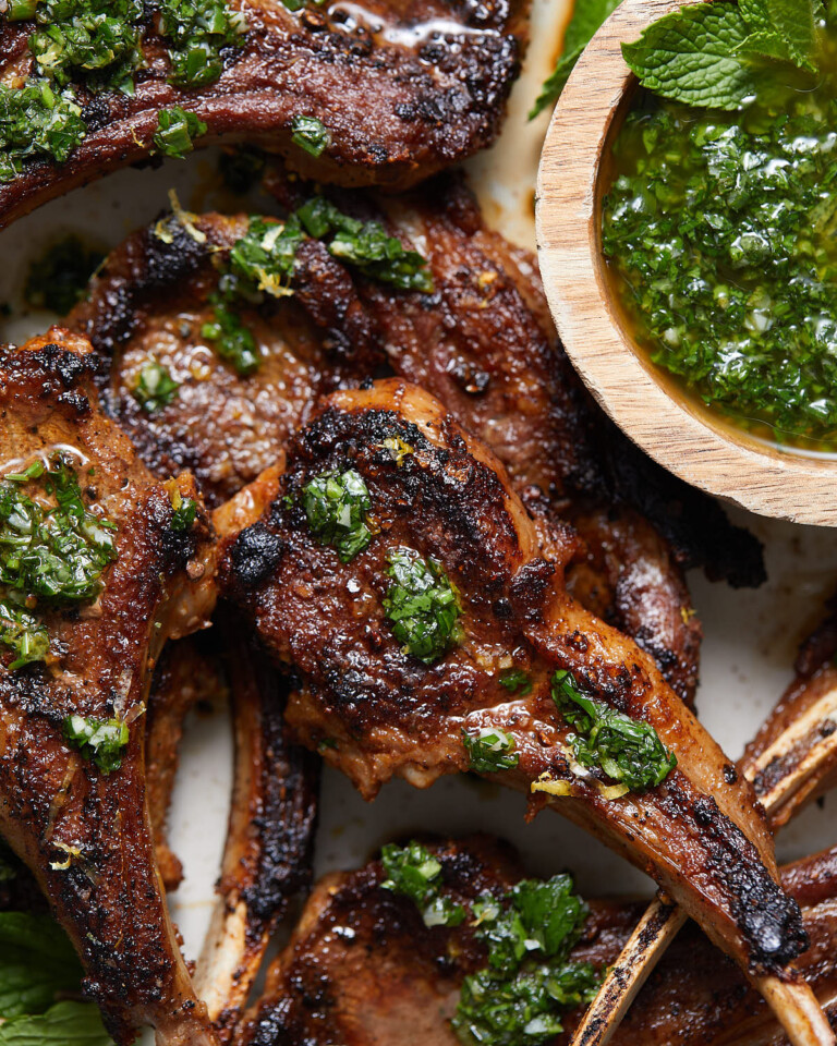Cast Iron Skillet Lamb Chops Bites with Bri