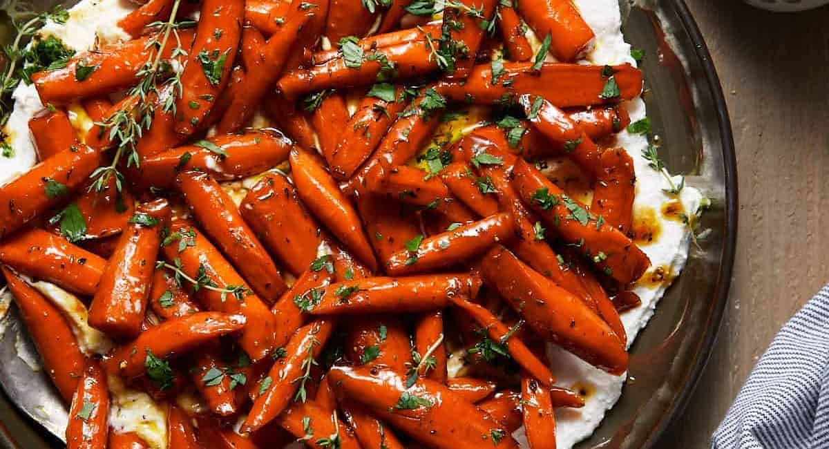 Photo of brown sugar honey glazed carrots. 