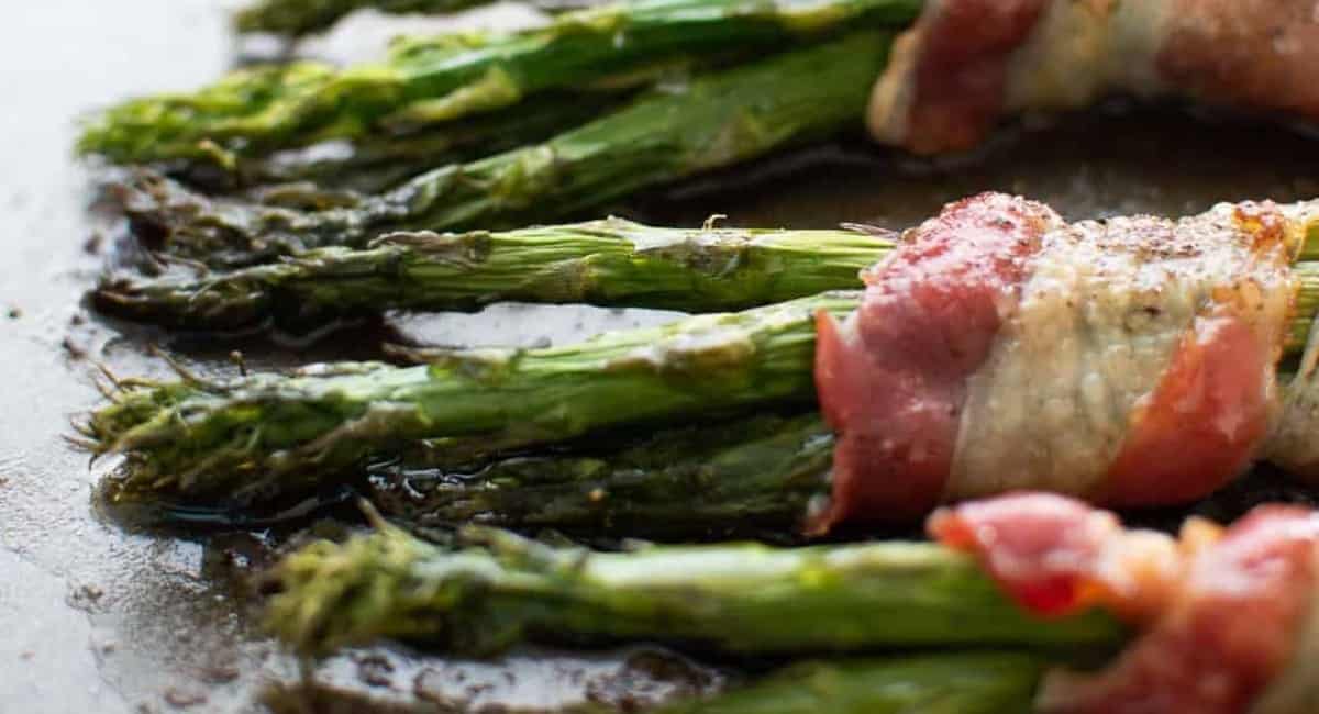 Photo of bacon wrapped asparagus. 