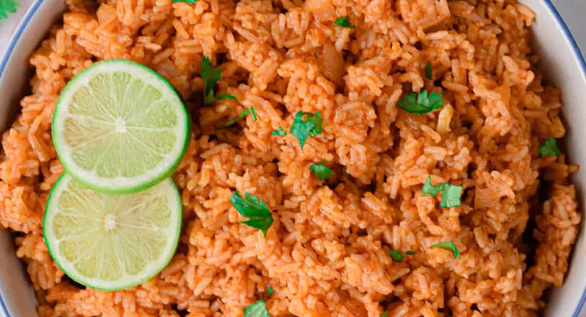 Overhead image of instant pot Mexican rice. 