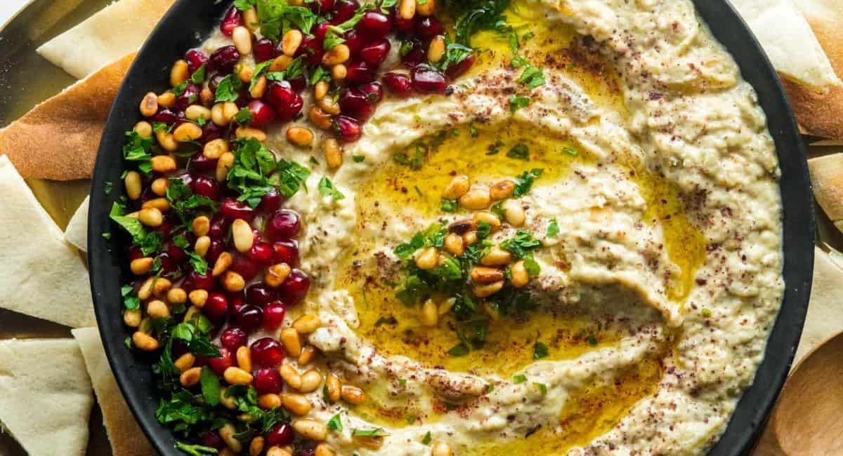 Overhead image of baba ghanoush.