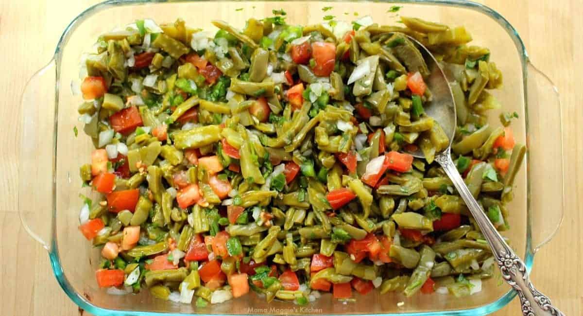 Overhead image of cactus salad.