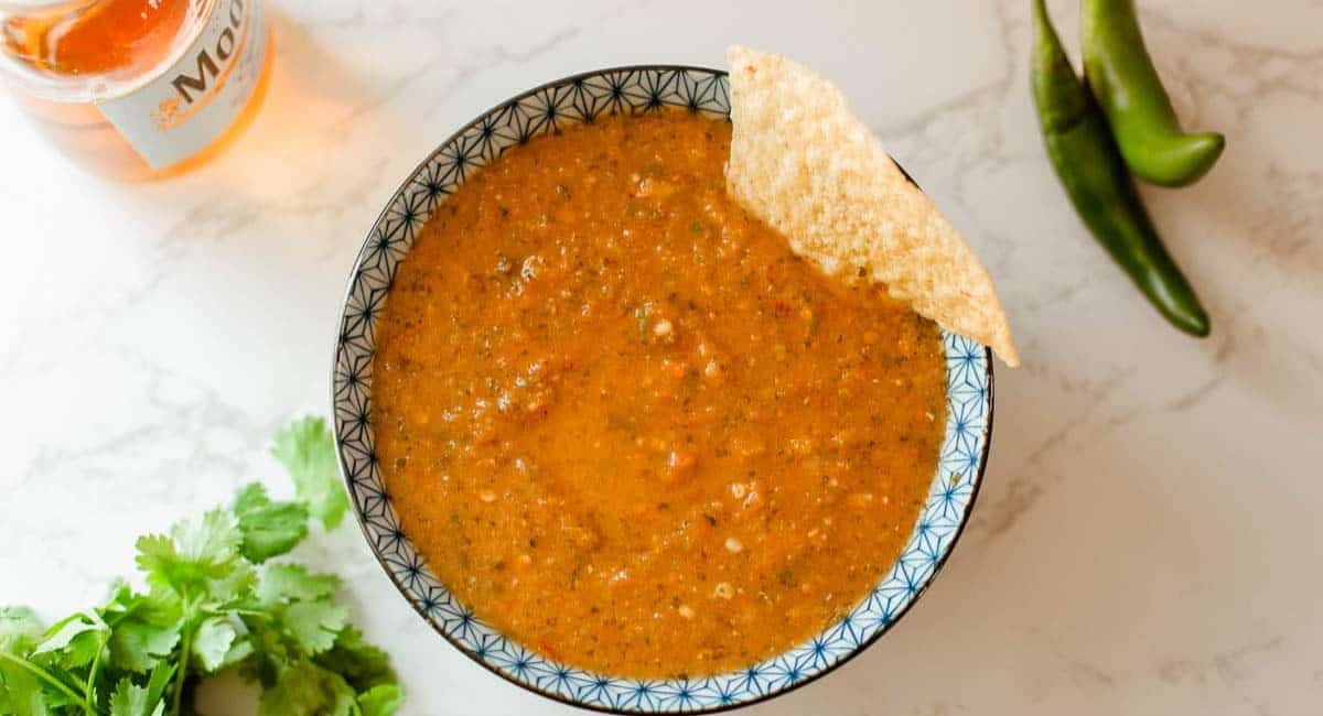 Overhead image of drunken serrano salsa.